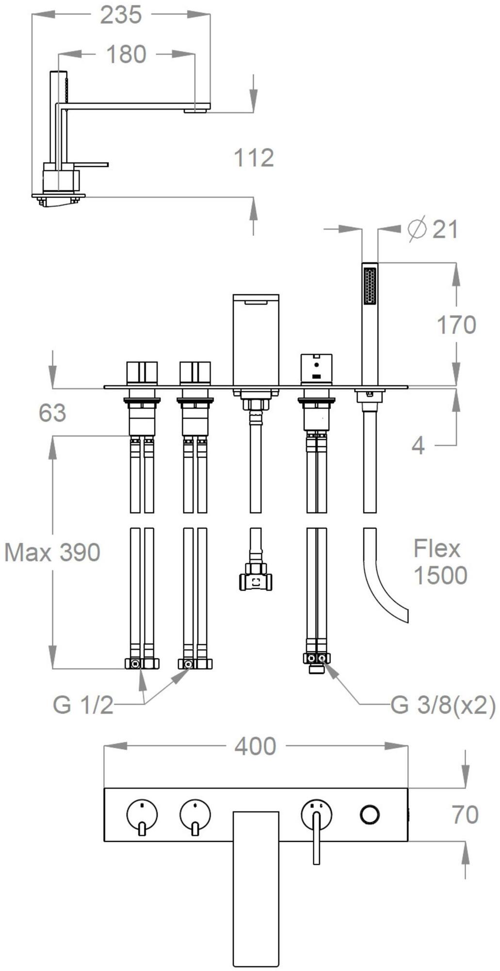 Fir Italia Комплект для ванны из нержавеющей стали с ручным душем Lifesteel 59 5931404 - Вид №1