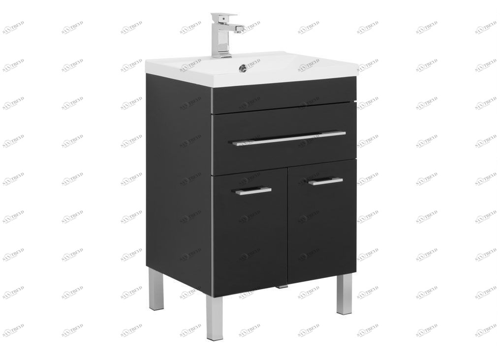 Тумба с раковиной Aquanet Верона NEW 58 черный (напольная 1 ящик 2 дверцы) 0018270500204117