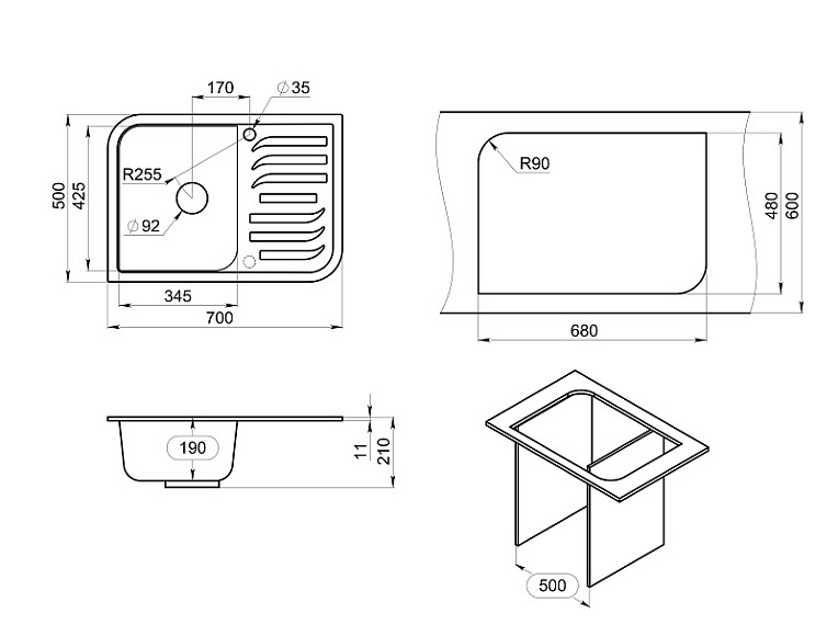 7001, ПИРИТ, кухонная мойка, кварц GRANULA 7001-ST119 - Вид №3