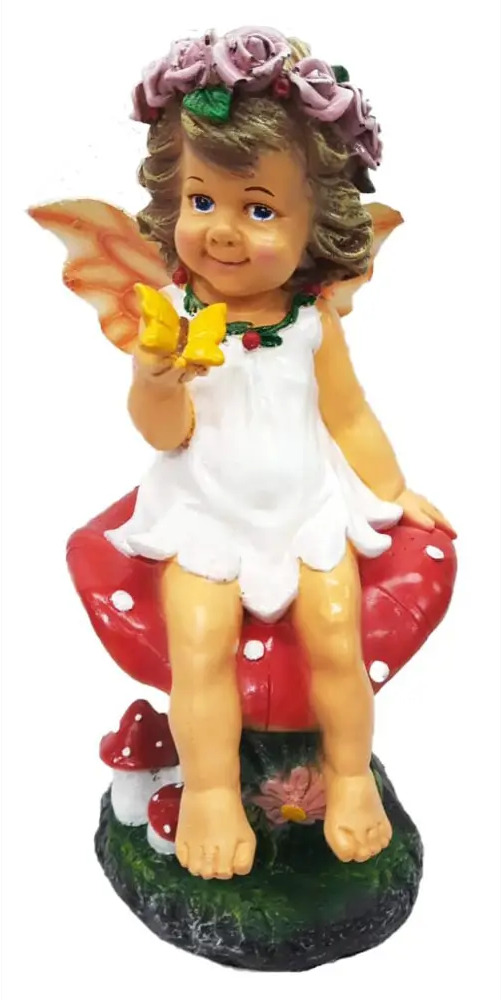 84549164 Фигура садовая «Девочка на грибе с бабочкой» высота 49 см STLM-0051823