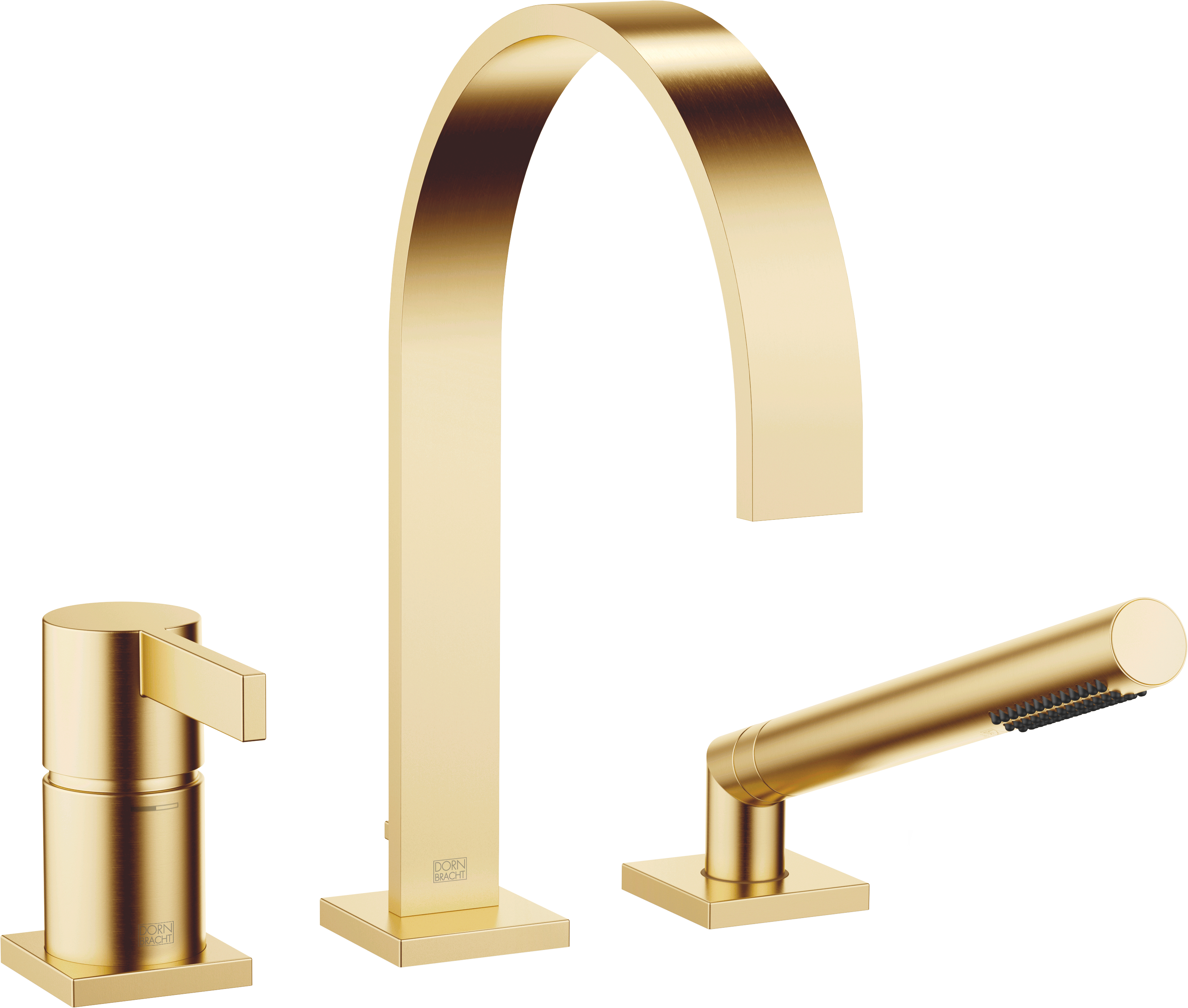 MEM Однорычажный смеситель для ванны на три отверстия, для установки на край ванны или на край плитки - матовая дюрабрасс (золото 23 карата)