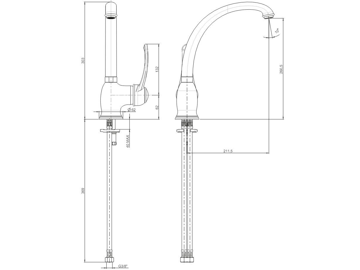 Однорычажный кухонный смеситель с поворотным изливом Rubinetterie Frattini Morgan ARCH-00117883 - Вид №3