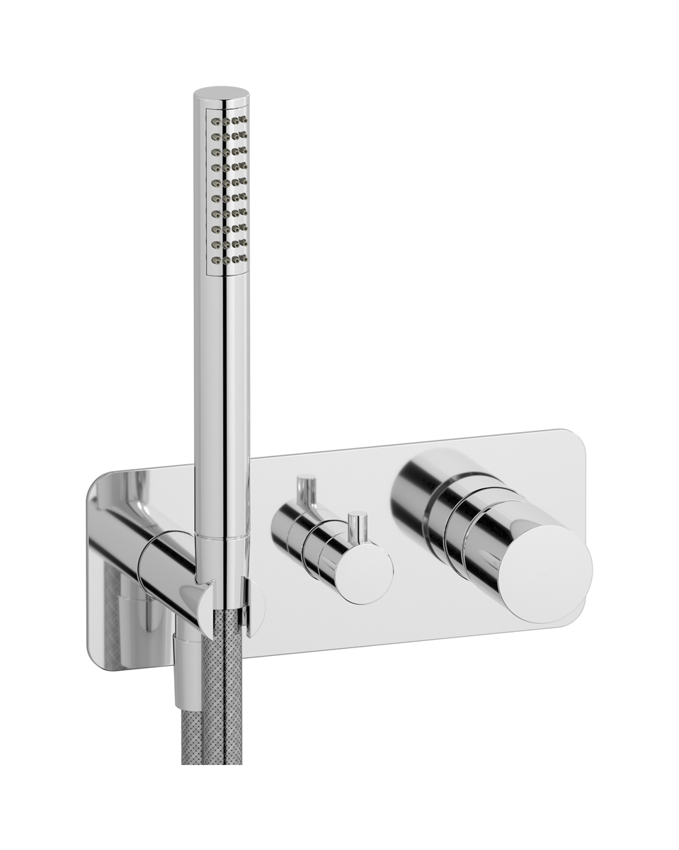 Внешние части встроенного в стену смесителя на 2 потребителя в комплекте с душевым гарнитуром. WE ARE IB rr313cc Chrome Brera