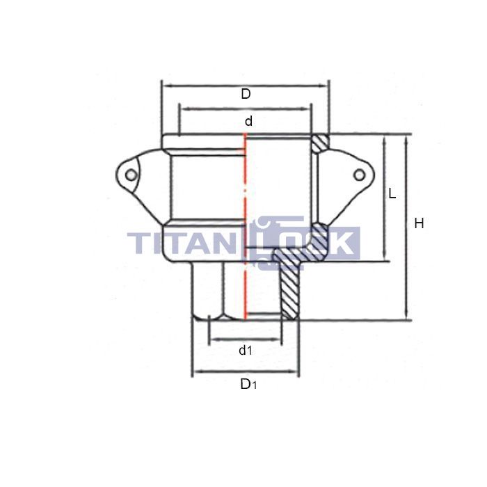 Камлок латунный тип D розетка, внутр. резьба BSP 1 1/2", TL150DBR TITAN LOCK  - Вид №1