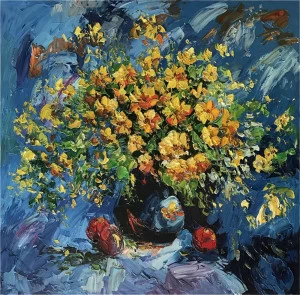 Картина на холсте 100х100 см "Летние цветы" EVENHOME КАРТИНЫ МАСЛОМ 129962 Голубой;синий;разноцветный