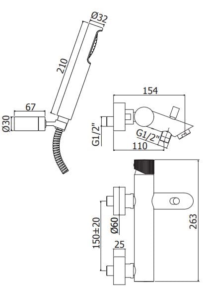 Настенный смеситель для ванны или душа с ручным душем RUBINETTERIA PAFFONI Jo ARCH-00055887 - Вид №1
