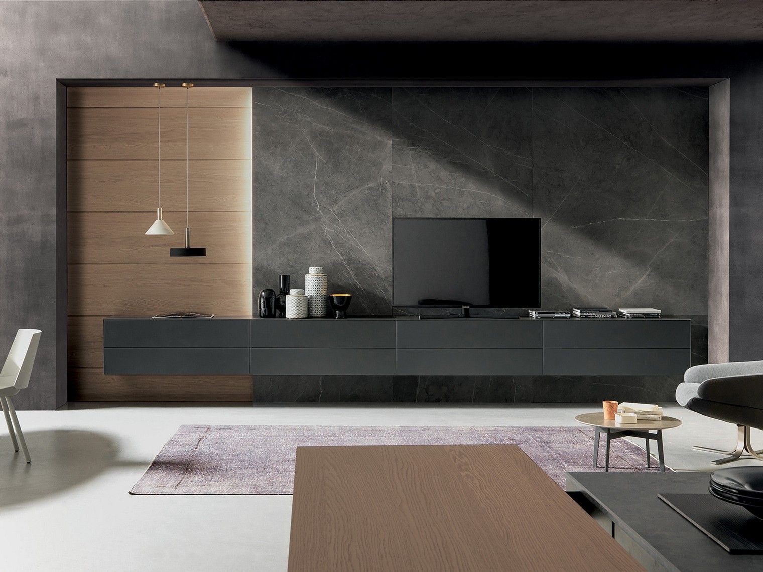 Оборудованная дубовая стена с ТВ-стойкой MODULNOVA Blade ARCH-00084390