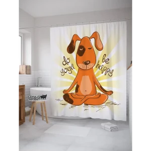 93782407 Штора для ванной JoyArty Собачья йога из ткани, 180x200 см с крючками STLM-1382936