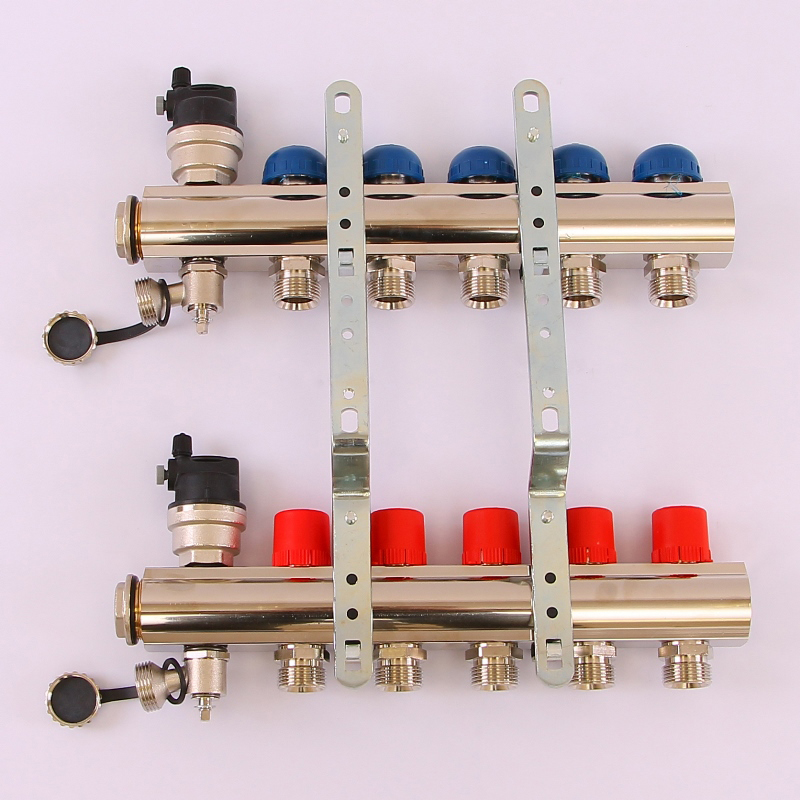 Коллекторная группа TOPWAY с регулировочными и термостатическими вентилями с резьбой под евроконус EMMETI 1"x3/4"ЕК 5 выходов 01298716 - Вид №3