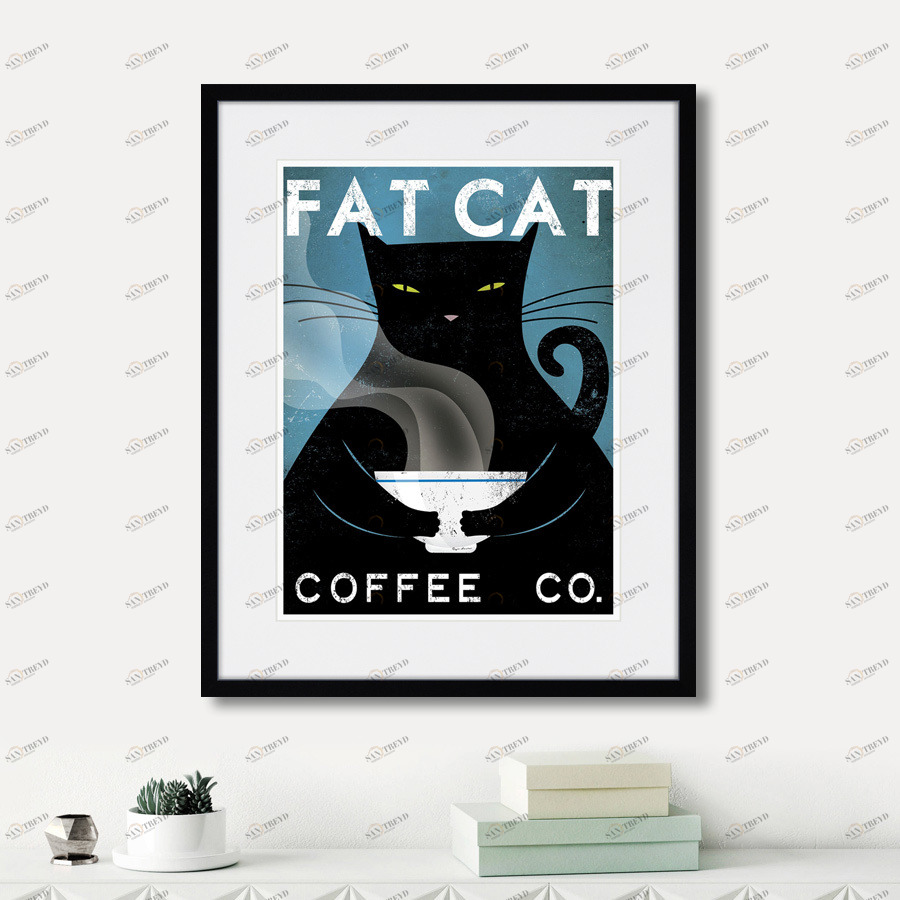 Картина 52х42 см Fat Cat Coffee Co. КАРТИНЫ В КВАРТИРУ  00-3894688 Синий;черный 