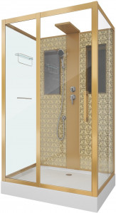 Душевая кабина NG-7711GBK (900x1200х2100) низкий поддон стенки ЗОЛОТО БЕЗ КРЫШИ 5 мест