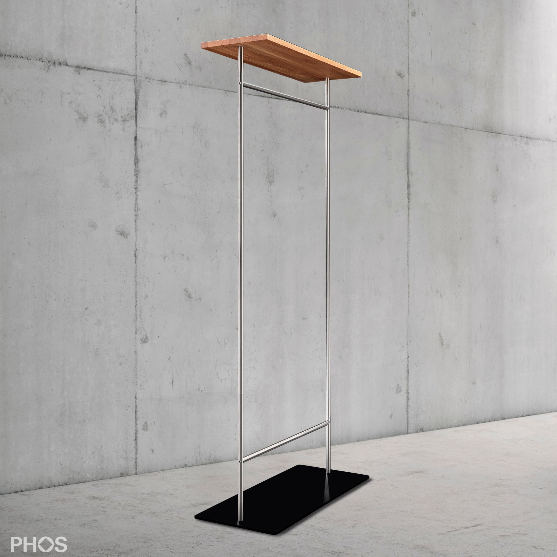 GST2-Eiche-BPS Двойной шкаф с гладкой штангой для одежды и полкой из дуба, основание: черное. PHOS  - Вид №2