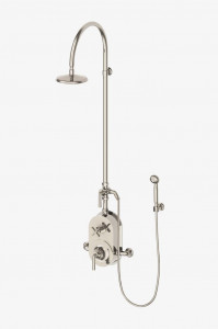 HNXS70 Термостатическая душевая система Henry Exposed с 8-дюймовой душевой лейкой, ручным душем, металлической переключающей ручкой, металлическим рычагом и поперечной ручкой Waterworks