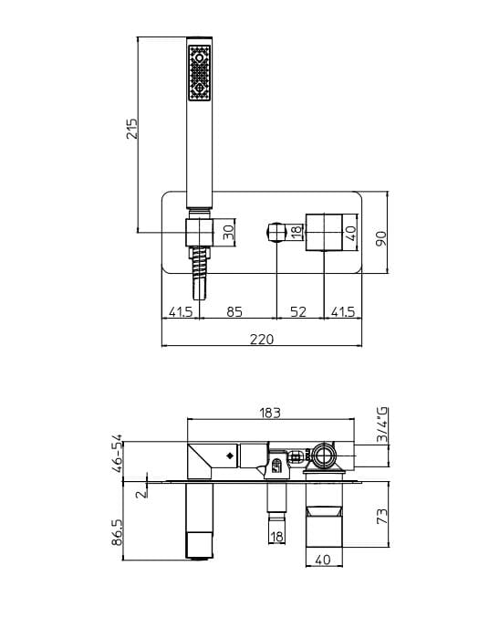 Смеситель для ванны из хромированной латуни с ручным душем Bossini Aki ARCH-00047137 - Вид №2
