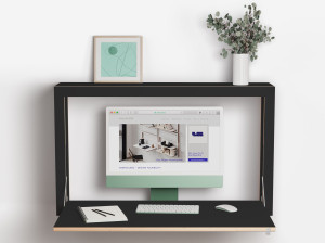 Фанерный подвесной письменный стол с откидными дверцами