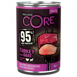 ПР0053615*6 Корм для собак Core 95 индейка с козлятиной и сладким картофелем банка 400г (упаковка - 6 шт) Wellness