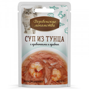 ПР0049745 Корм для кошек Суп из тунца с креветками и крабом 35г ДЕРЕВЕНСКИЕ ЛАКОМСТВА