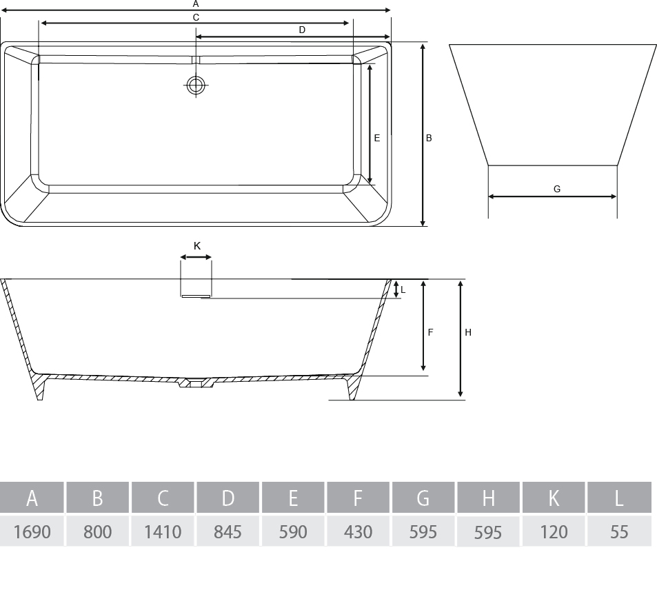 Ванна из литого мрамора ALPEN Novara 170 NOV-170M - Вид №2