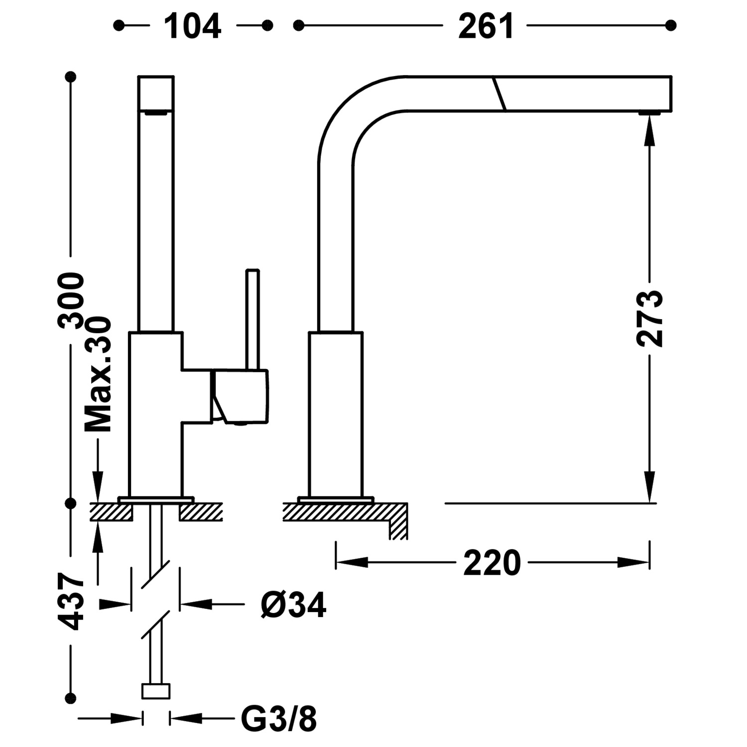 КУХОННЫЙ смеситель с одной ручкой и выдвижным носиком для кухни-006437OM TRES Kitchen - Вид №1