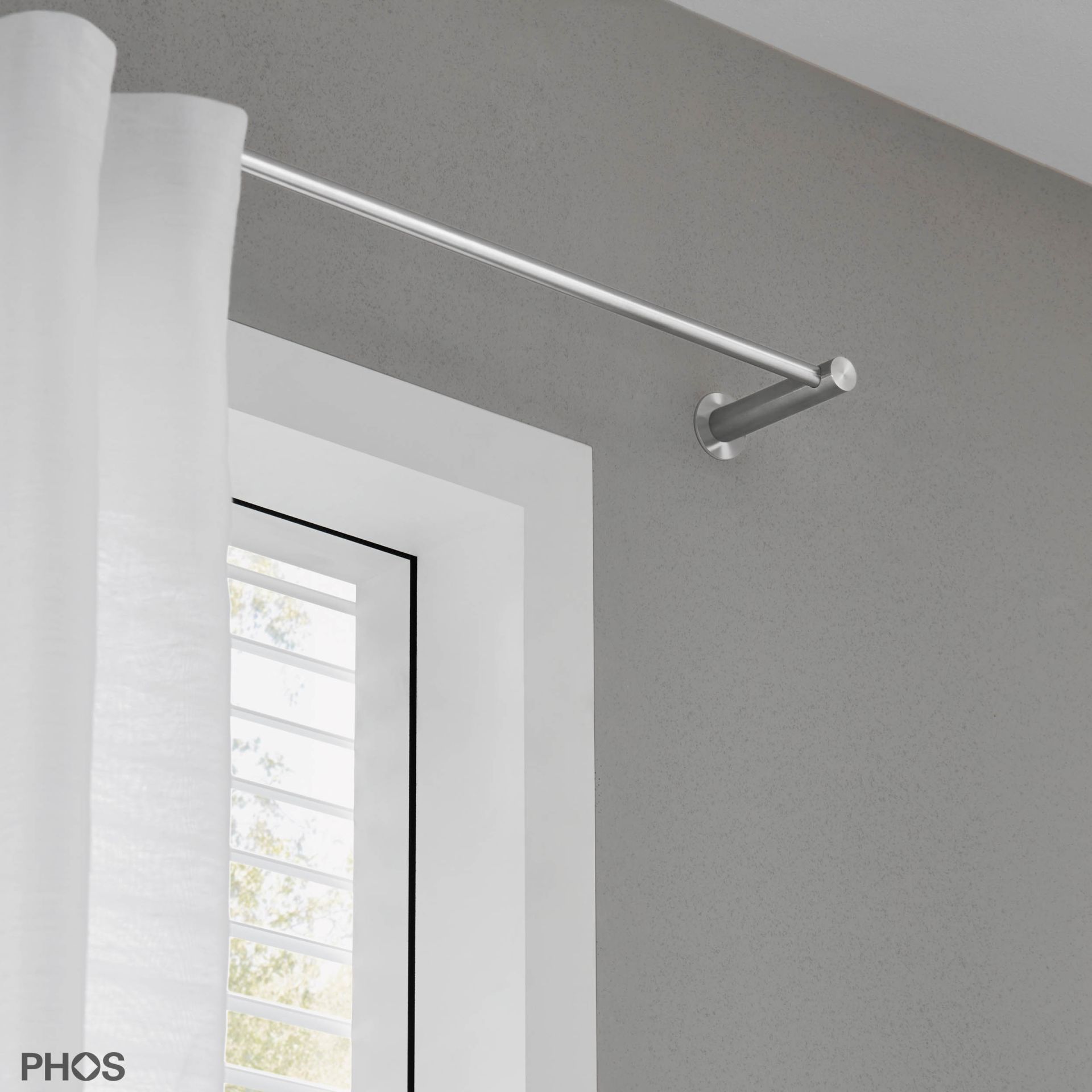 VS20-100E3800 Комплект карнизов: 380 см с 2 концевыми кронштейнами и 1 кронштейном в качестве центральной опоры (среднее расстояние от стены) PHOS  - Вид №1