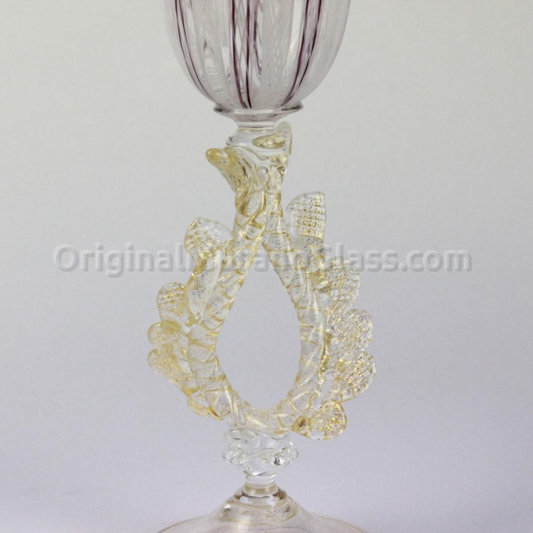 1016 ORIGINALMURANOGLASS Венецианский бокал Белая Филигрань -Filigrana Bianca con Filo di cristallo Ercole - муранское стекло OMG 10 см  - Вид №1