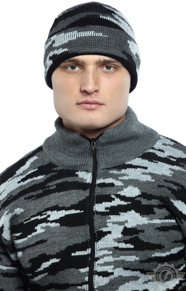 58786 Шапка вязаная камуфляж серая  Головные уборы  размер Спецодежда  - Вид №3