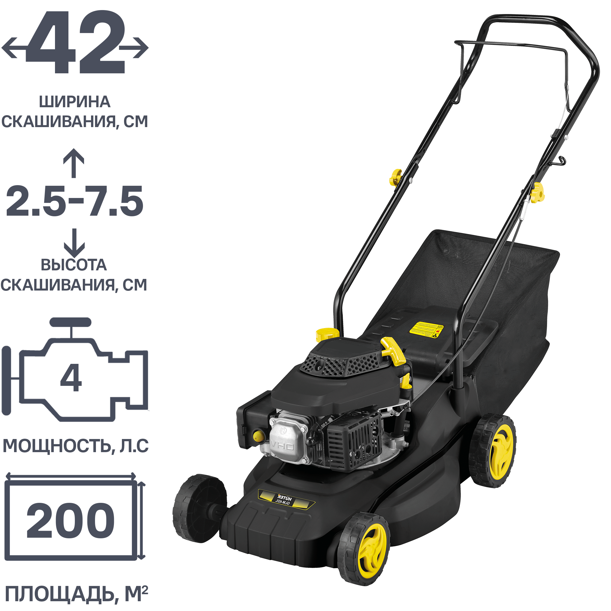 Бензиновая газонокосилка HUTER GLM-42/L для идеального газона 84410301 STLM-0049626 - Вид №1