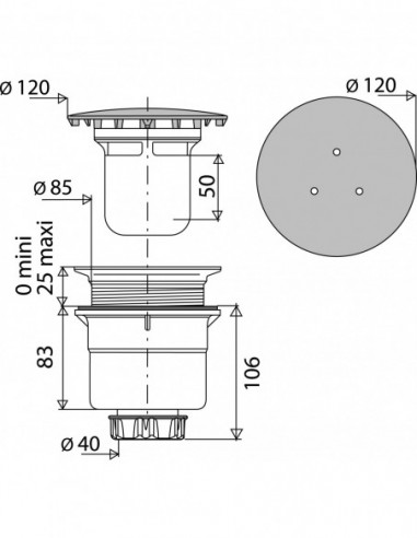 554000 000 00  Душевой трап Д. 90 мм, металлическая крышка Д. 120 мм, уплотнение autofix, выход вертикальный, NC, хромированный Valentin Хром  - Вид №3