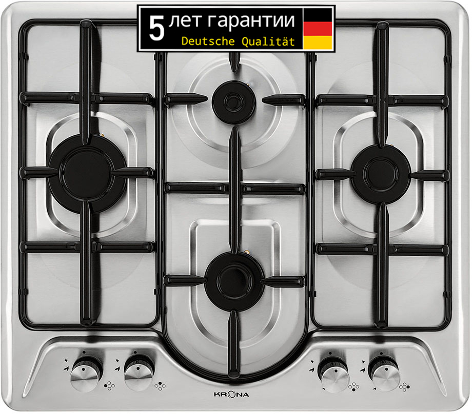 90006086 Варочная панель газовая Agata 4 конфорки 60х51.5 см нержавеющая сталь STLM-0081510 KRONA