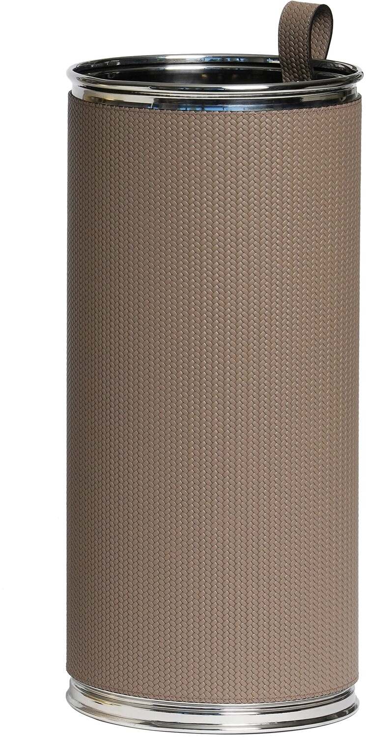 Подставка для зонтов - Ø 22XH48 см / хромированная металлическая отделка / плетеная кожа серо-серого цвета