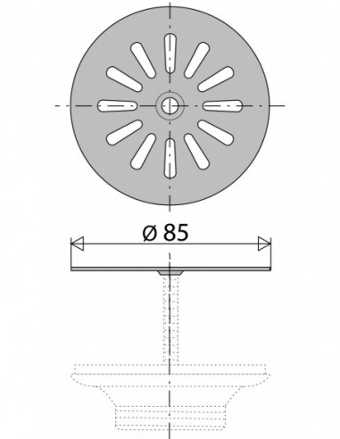 056400 000 00  Решетка из нержавеющей стали Д. 85 мм, для сливной раковины Д. 60 мм, нержавеющая сталь Valentin Сталь  - Вид №2