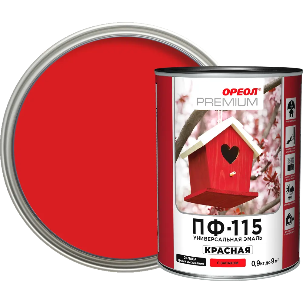 Эмаль Ореол Premium ПФ-115 глянцевая цвет красный 0.9 кг 82216110 STLM-2142225 
