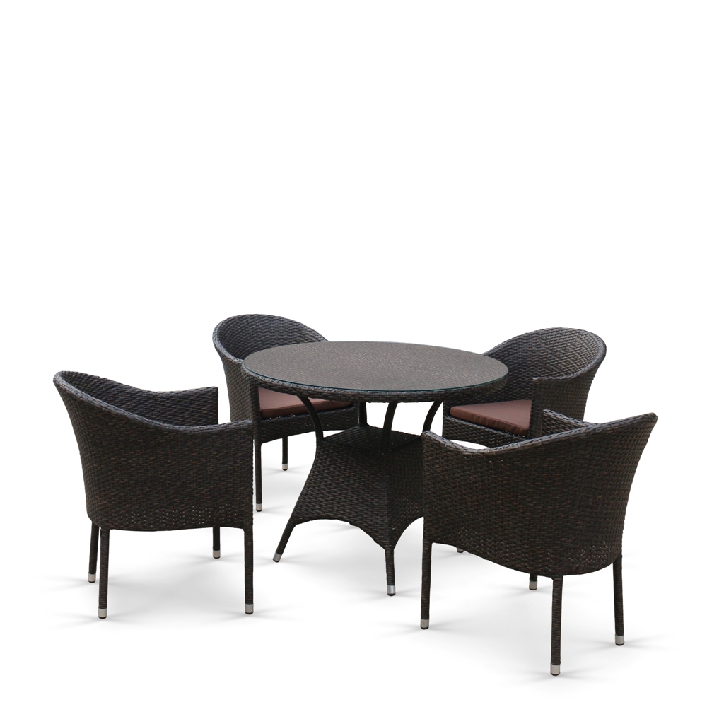 T190A/Y350A-W53-D90 Brown 4Pcs Обеденный комплект плетеной мебели T190A/Y350A-W53 Brown (4+1) Afina 