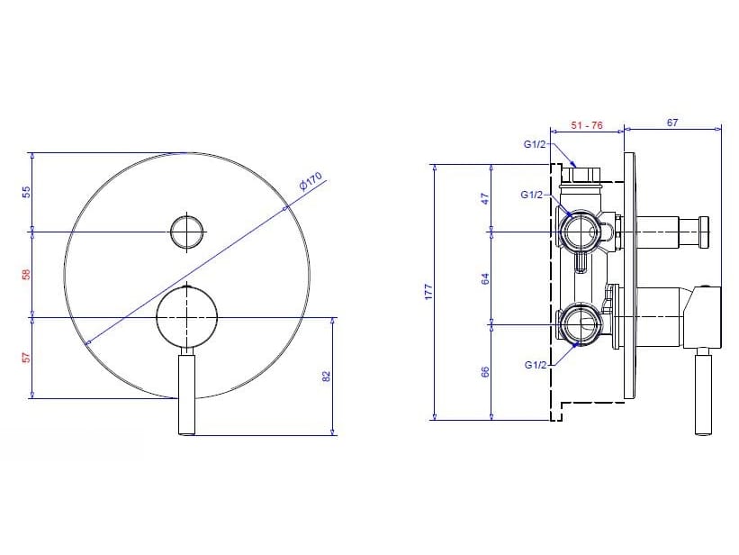 Хромированный латунный смеситель для душа с переключателем Bugnatese Kobuk ARCH-00139662 - Вид №2