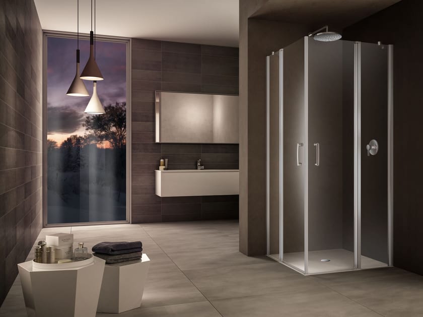 Стеклянная угловая душевая кабина с распашной дверью Provex Industrie ARCH-00137085