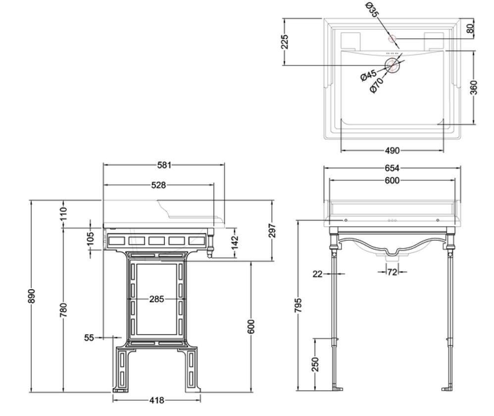 Раковина из керамических материалов с переливом Burlington Классическая ARCH-00092693 - Вид №2