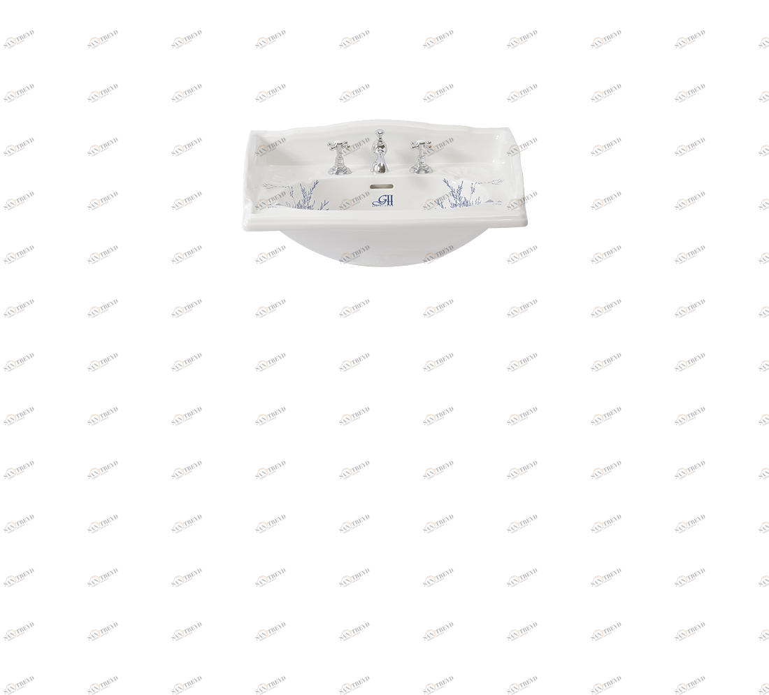 Gentry Home Таз большой белый Victorian Синий узор GH102389