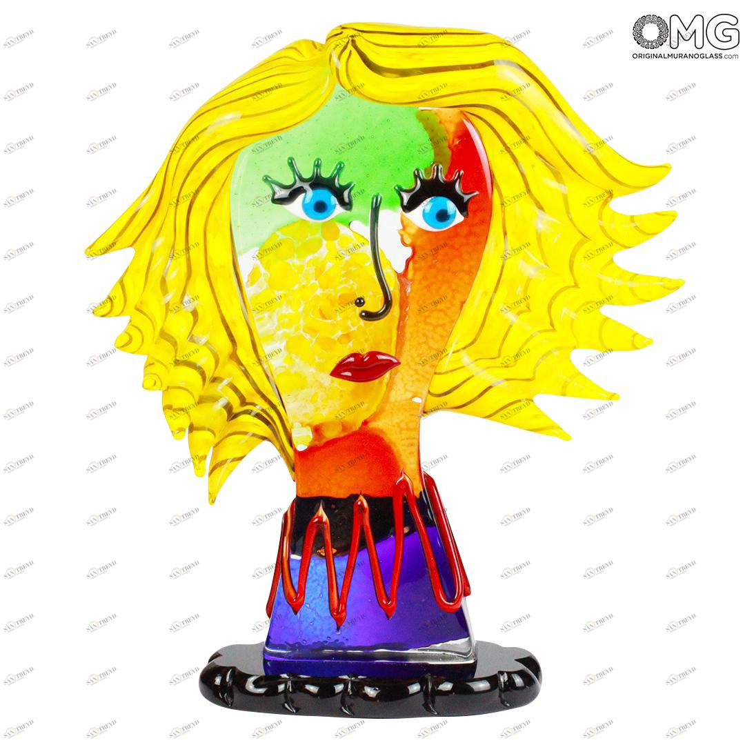 815 ORIGINALMURANOGLASS Скульптура Голова Женщины Блондинки на ветру - Pop Art - по мотивам Пикассо - муранское стекло OMG 30 см PICASSO
