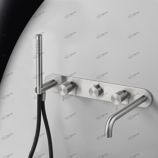 Смеситель для ванны матовая сталь с бежевой ручкой Toki Radomonte TKI52SCIL28