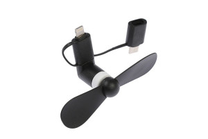 16393544 Вентилятор 3 в 1 LTF-02, разъем micro USB, Lightinhg, Type-C, черный 4487525 LUAZON