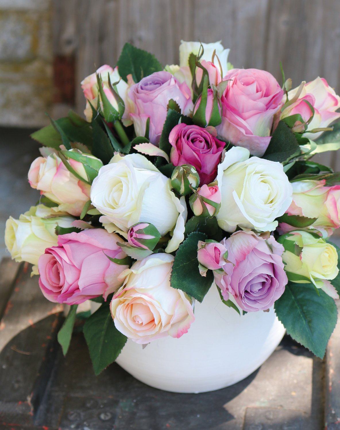 2614 755 a3 Искусственный букет из шиповников, 24 цветка, 28 см, бежево-роза H-andreas  - Вид №4