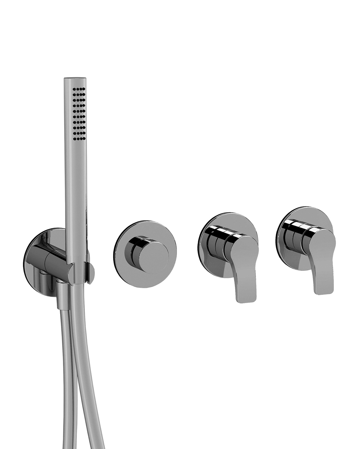 B717B+R017A  Встроенный смеситель для ванныбез излива ручки переключатель на 2 потока с поворотной кнопкой ручная лейка FIT шланговое подсоединение с держателем для ручной лейки гибкий шланг 150 см ПВХ картридж керамический 90° впуски 1/2'' Fantini Rubine Fantini Rubinetti Al/23