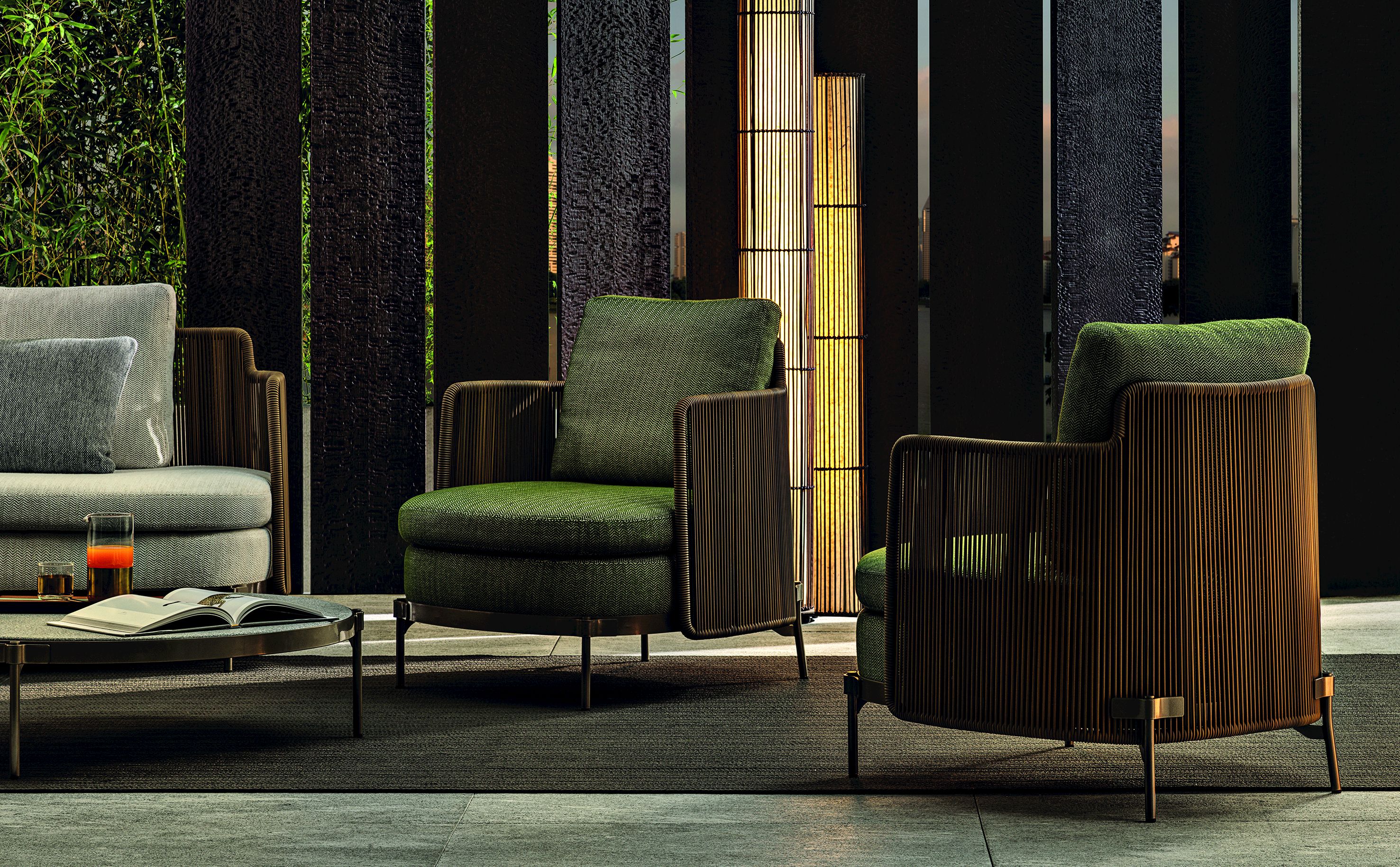 Ткань открытый стул с подлокотниками Minotti Tape Cord Outdoor ARCH-00134346 - Вид №2