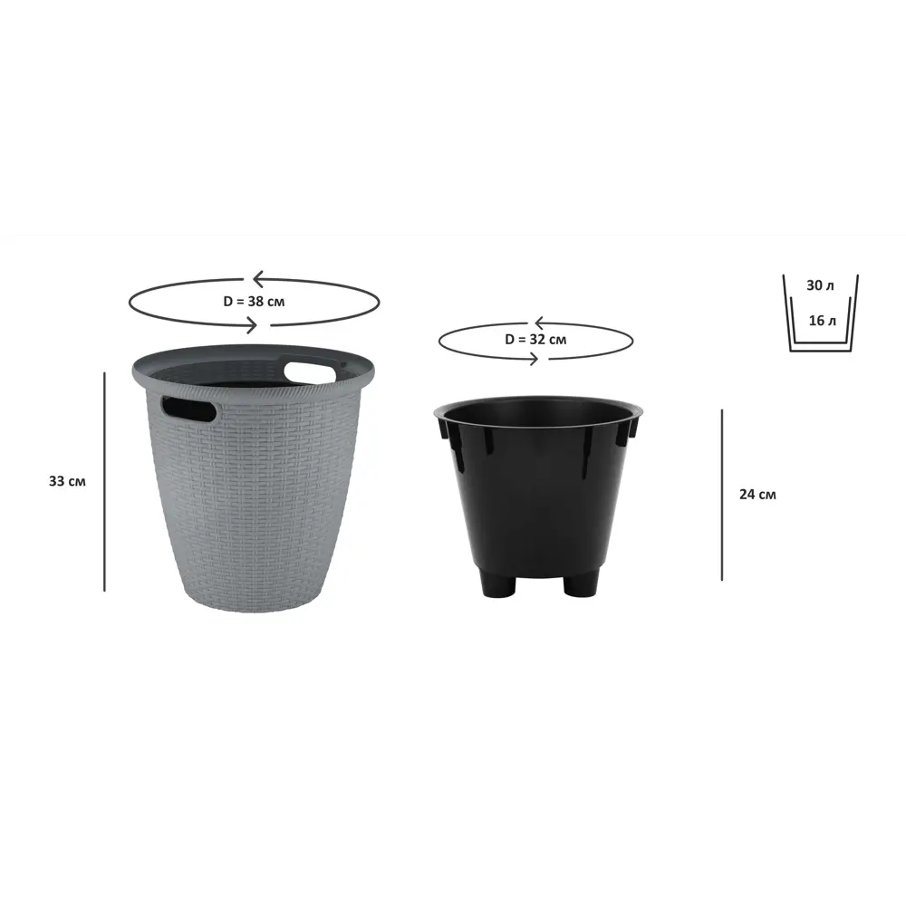 Кашпо INGREEN Rattan Ø30 см 16 л вулканический серый 89416381 STLM-1575239 - Вид №4