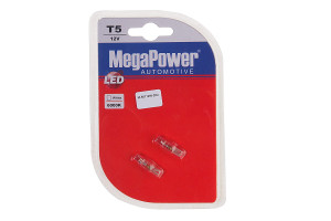 15971951 Автолампа T5 W2*4.6d 1 LED FLAT WHITE блистер 2шт M-50112W-2бл Megapower