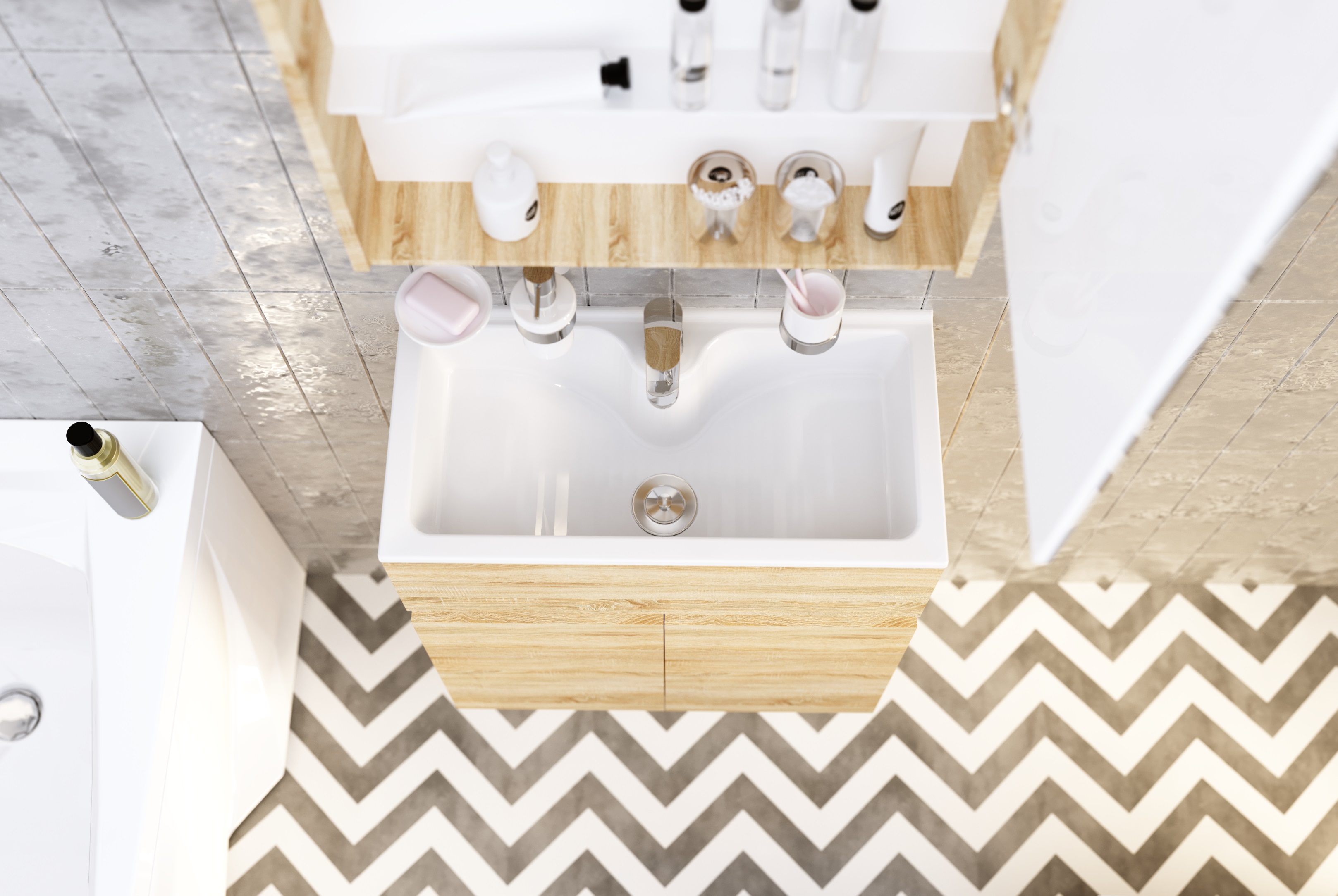 У83303 Тумба с раковиной Mira 60Н 2д. Дуб Сонома 1 Marka MIRA - Вид №5