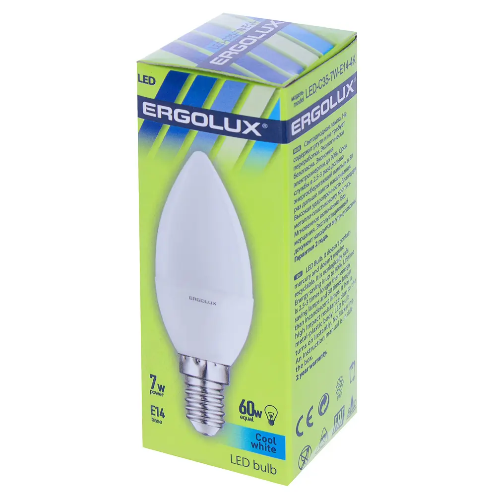 Лампа светодиодная Свеча E14 7Вт 4500K Ergolux STLM-2014439 - Вид №1