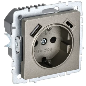Розетка USB встраиваемая IEK Brite РЮш11-1-БрШ с заземлением цвет шампань
