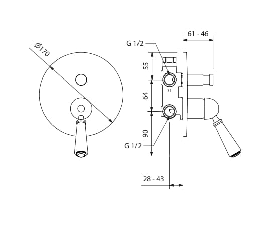Встраиваемый однорычажный смеситель для душа с 2 отверстиями Park Avenue Hopkins ARCH-00094268 - Вид №2