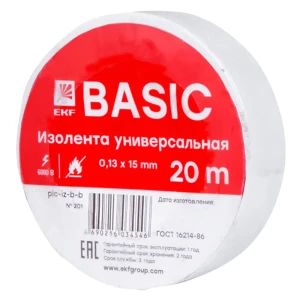 90020274 Изолента EKF Basic 15 мм 20 м ПВХ цвет белый STLM-1532782